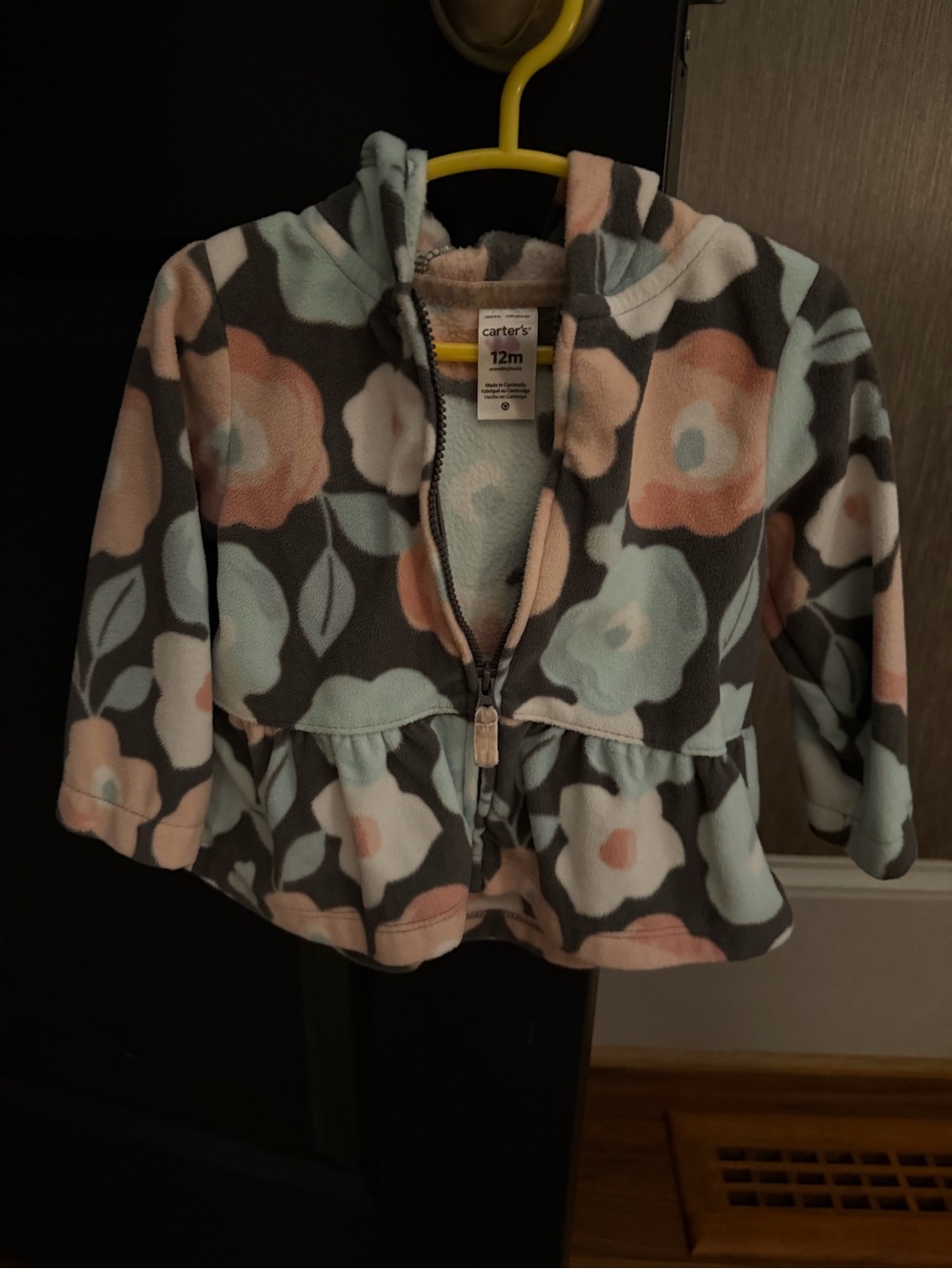 Carter's Floral Hooded Fleece Jacket - Gray, Pink & Mint